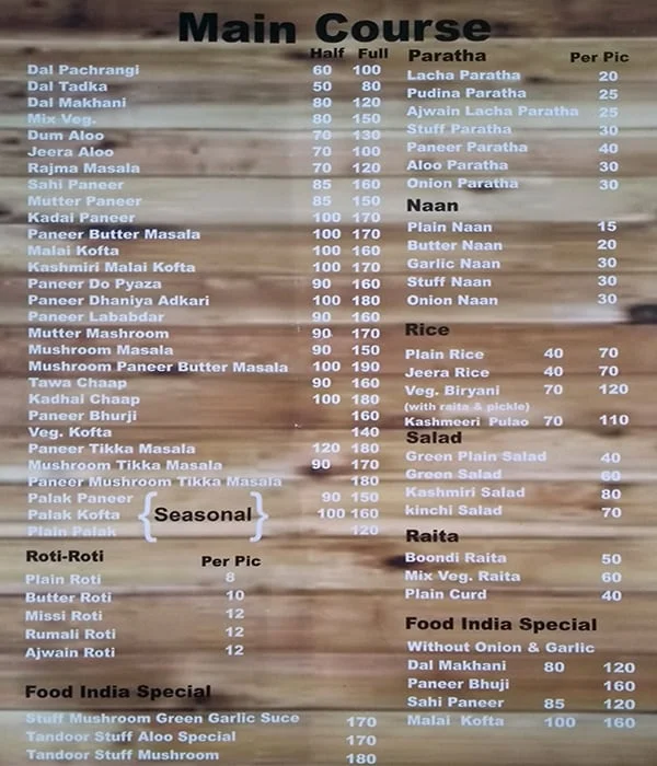 Food India menu 