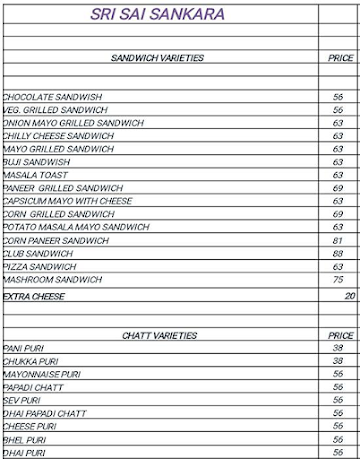 Sri Sai Veg Hotel menu 