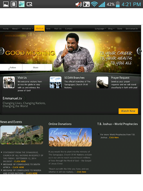 Android application T.B. JOSHUA MINISTRIES screenshort