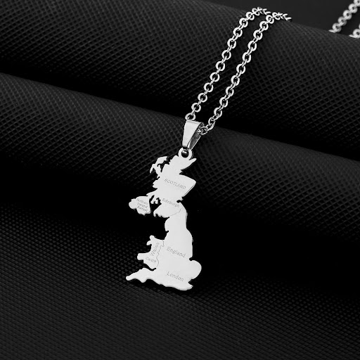 Title 5, Stainless Steel British Map City Necklace for W...