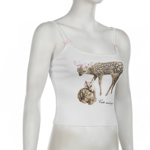 Title 15, Female Deer Print Girl Bow Knitted Spaghetti-st...