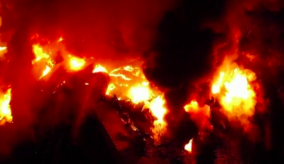 Huge fire breaks out in Ohio after train derails