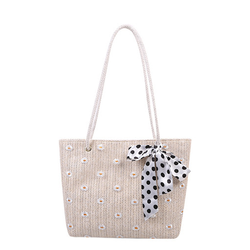 Title 3, Ladies Fashion Simple Flower Woven Beach Bag, a...