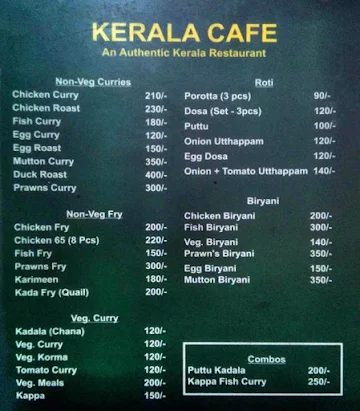 Kerala Cafe menu 