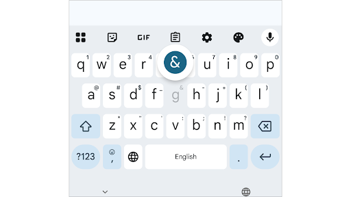 QWERTY 配列で長押しして記号を入力する画面
