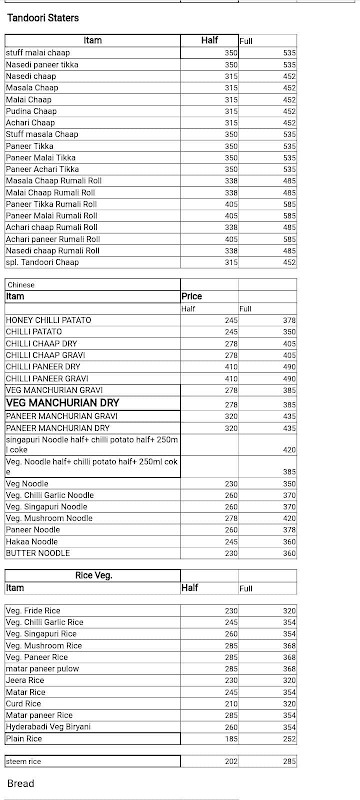 Uttaranchal Restaurant menu 