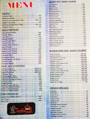 Tadka 904 menu 