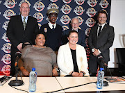 Representatives of Stadium management, Carling Black Label, PSL, Gautrain, Johannesburg metro police and the taxi association during the Carling Black Label Cup media briefing at FNB Stadium on November 08, 2022 in Johannesburg.