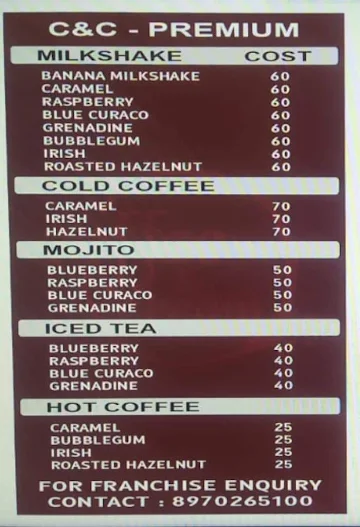 Coffee & Cream menu 