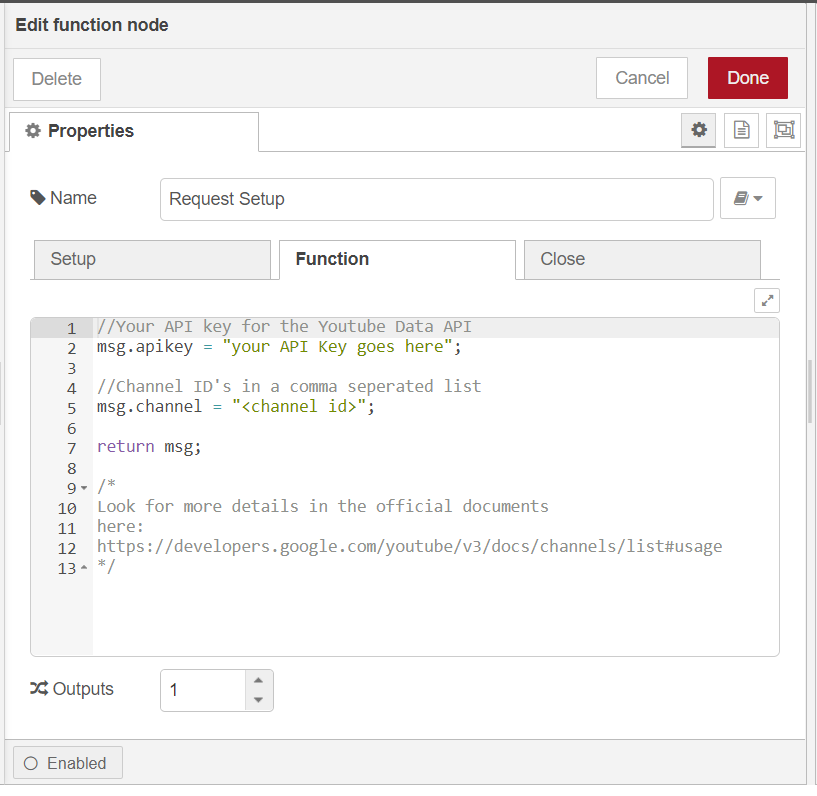 Properties Of The Request Setup Node.