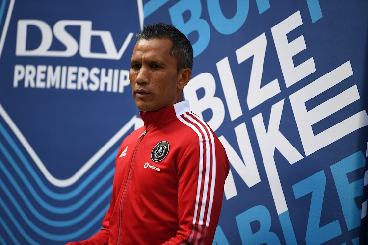 Orlando Pirates caretaker-coach Fadlu Davids during the 2021-22 DStv Premiership season launch at FNB Stadium on August 18, 2021.