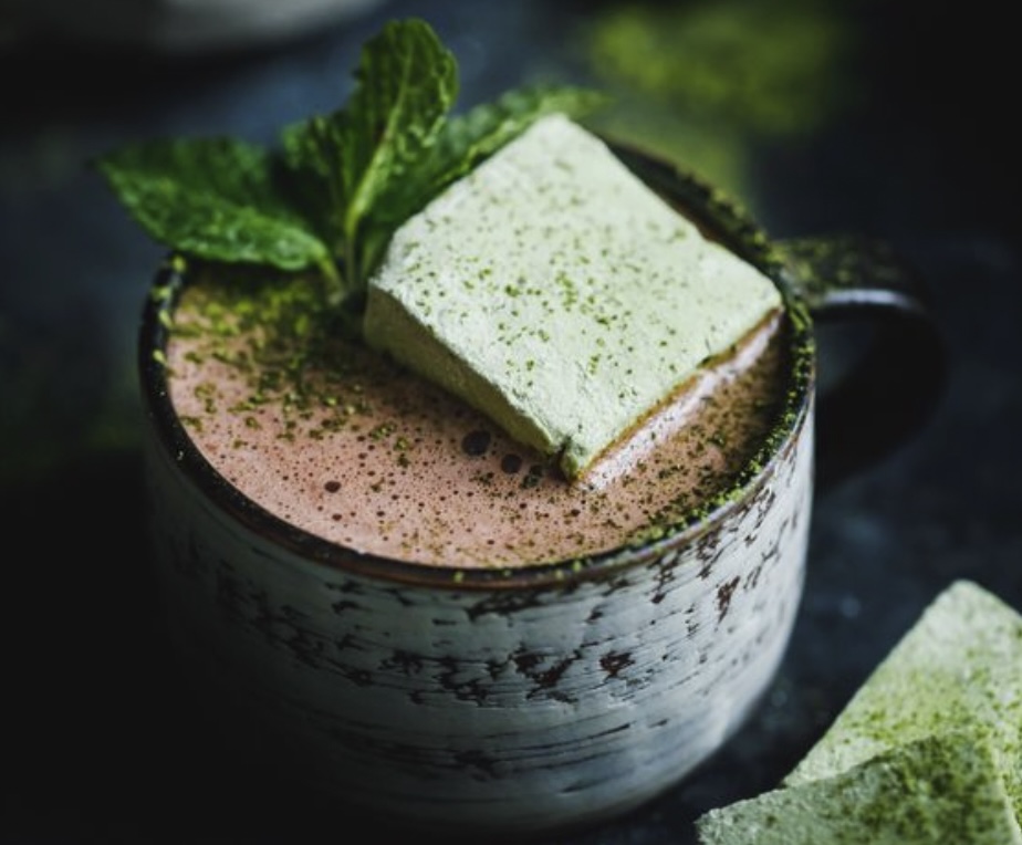 Matcha Marshmallows With Fresh Mint Hot Cocoa