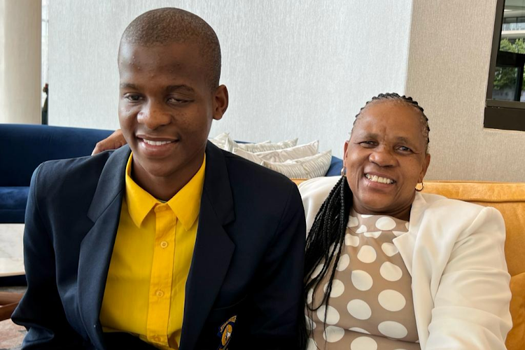 Top achiever Lethabo Maleka and Maggie Molepo, the principal at Setotolwane Secondary, after being interviewed by TimesLIVE in 2021. Now 20, Maleka is in his second year of a LLB degree at the University of Limpopo. File photo.