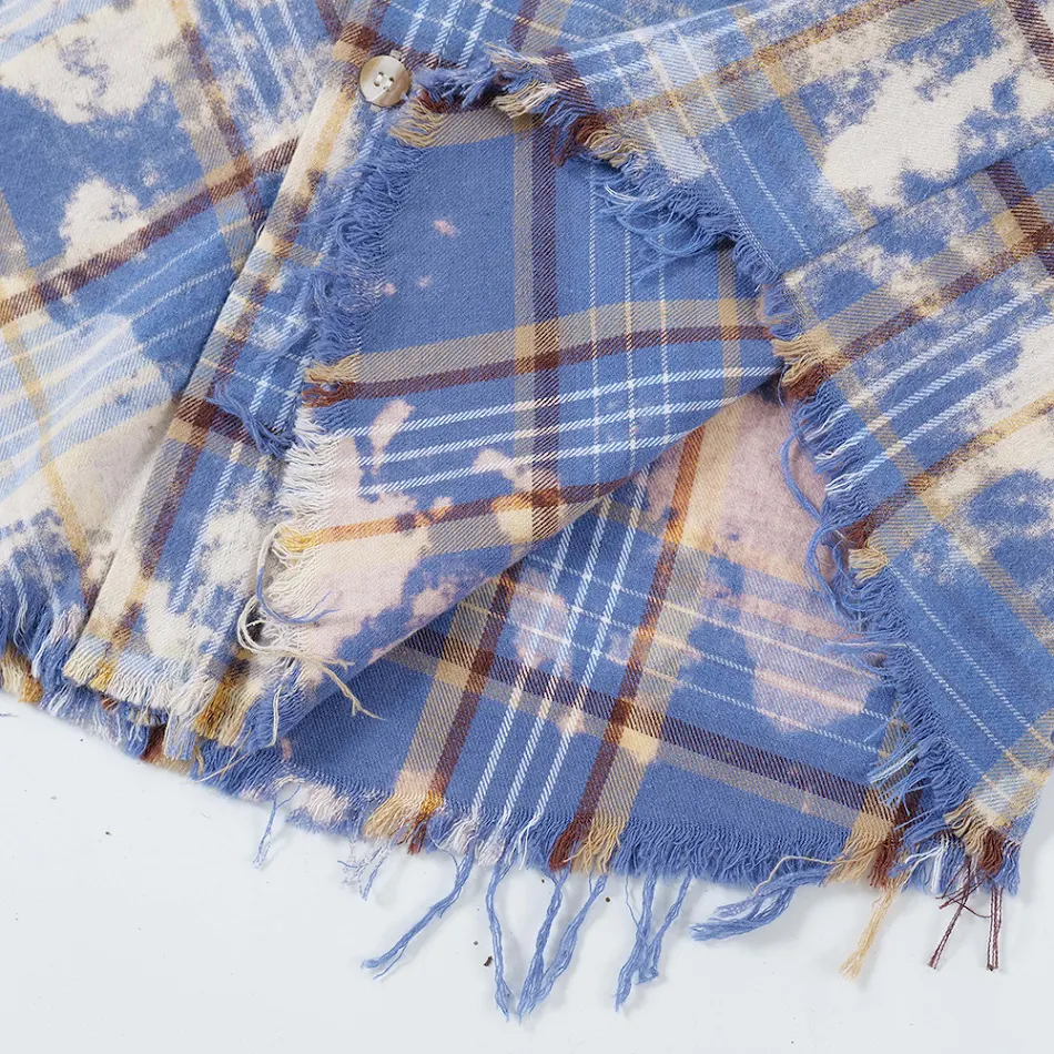 Camisa masculina xadrez com tie-dye Fashion Personality. Conforto e estilo em uma peça única, ideal para um visual moderno e despojado.
