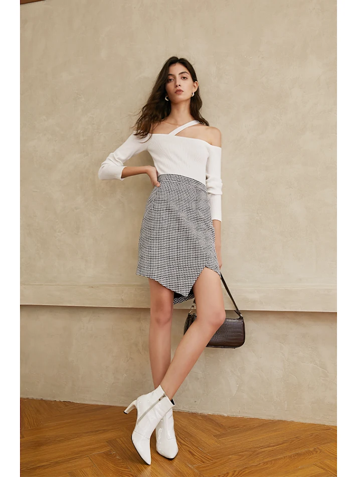 Ženska Houndstooth Asimetrična Suknja Dizajn Elegantan i Jedinstven Svestrana i Udobna Idealna za Svaku Priliku Moderan i Šik Izgled