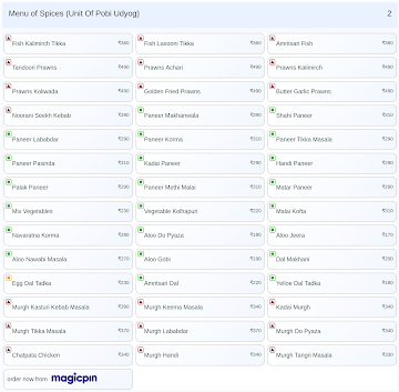 Spices (Unit Of Pobi Udyog) menu 
