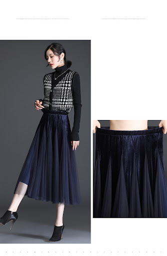 Title 8, Mesh Gold Velvet Skirt Korean Version, a stylis...