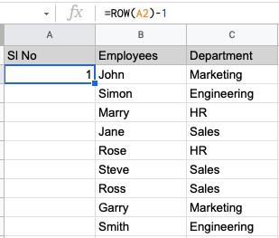 ROW formula - Google sheets auto increment number in series