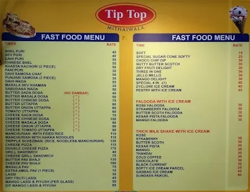 Tip Top Mithaiwala menu 