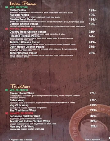 The Chocolate Room menu 