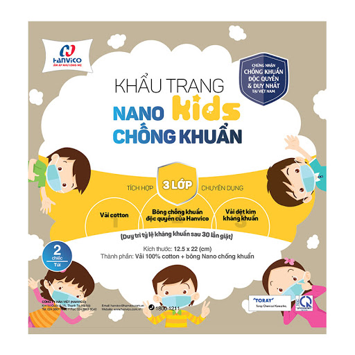 Khẩu trang Hanvico nano kids chống khuẩn