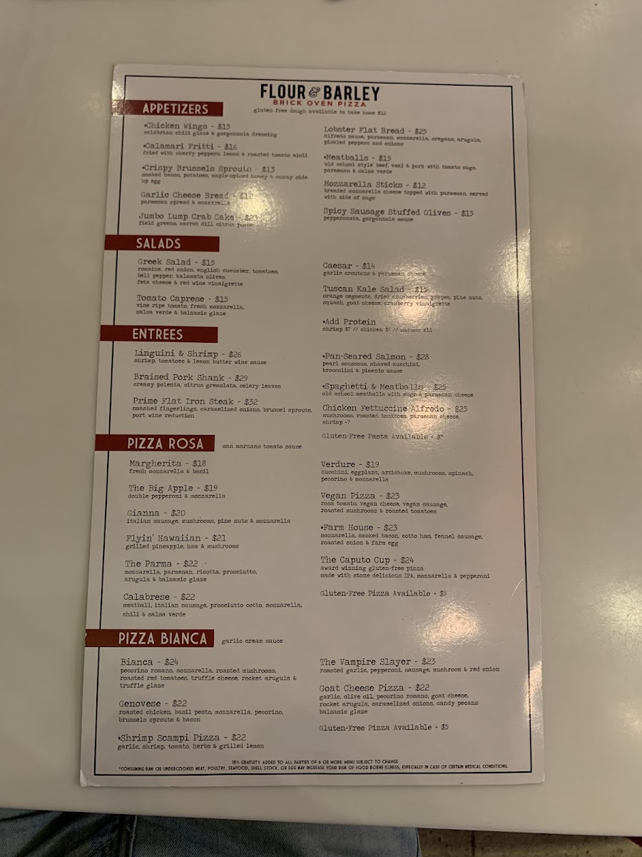 dinner menu