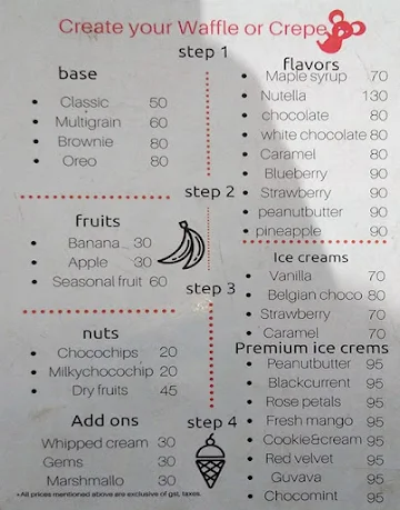 Waffles and Crepes menu 