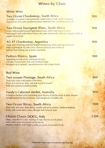 Pintail Lounge - Sheraton Grand menu 