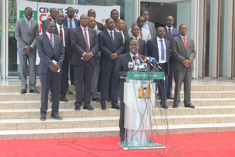 Interior CS Fred Matiang'i addresses the press during an inter-governmental presser outside his office at Harambee House in Nairobi on Thursday, August 22