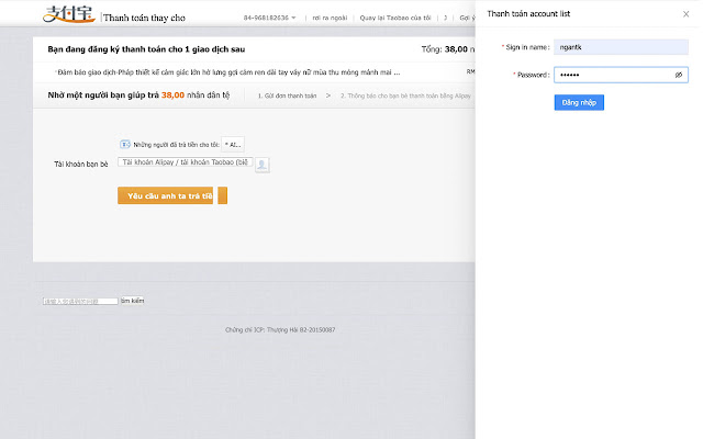 Công cụ thanh toán hộ của Ali33 chrome extension