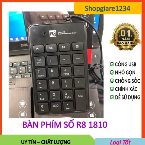 [Mã Elms10 Giảm 6% Đơn 50K] Bàn Phím Số Rời Cổng Usb R8 1810 (Mẫu Mới 2022) Dùng Cho Pc / Laptop - Hàng Chính Hãng 100%