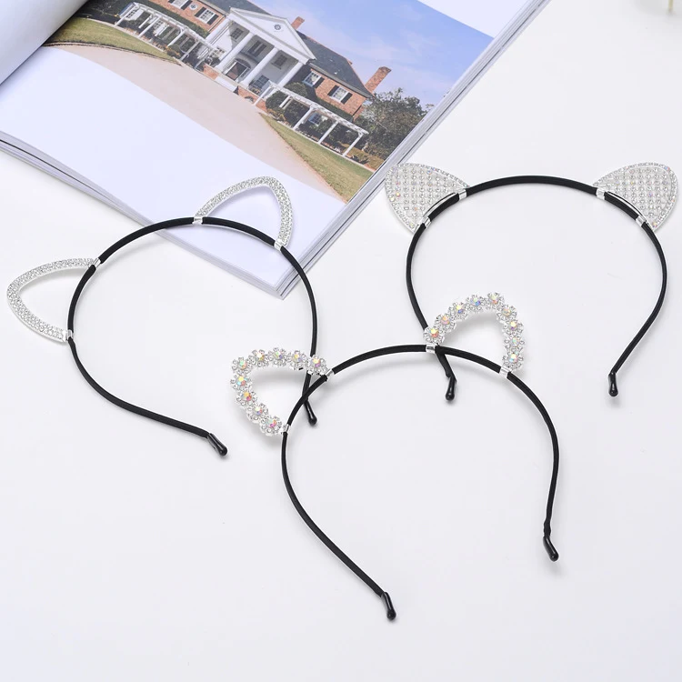 Schattige handgemaakte duivelskattenoortjes hoofdband met diamanten, ideaal voor cosplay en themafeesten, een unieke accessoire.