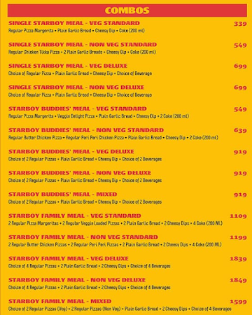 Starboy Pizza & Shakes menu 