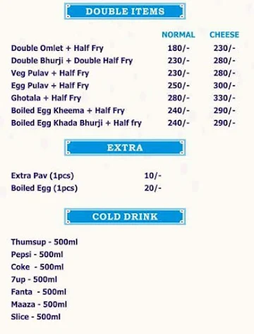 Mohd Nasir Cooper Wala Pav Bhaji & Bhurji Centre menu 