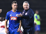 SuperSport United coach Gavin Hunt talks to striker Bradley Grobler during their DStv Premiership match against TS Galaxy at TUT Stadium on Friday night.