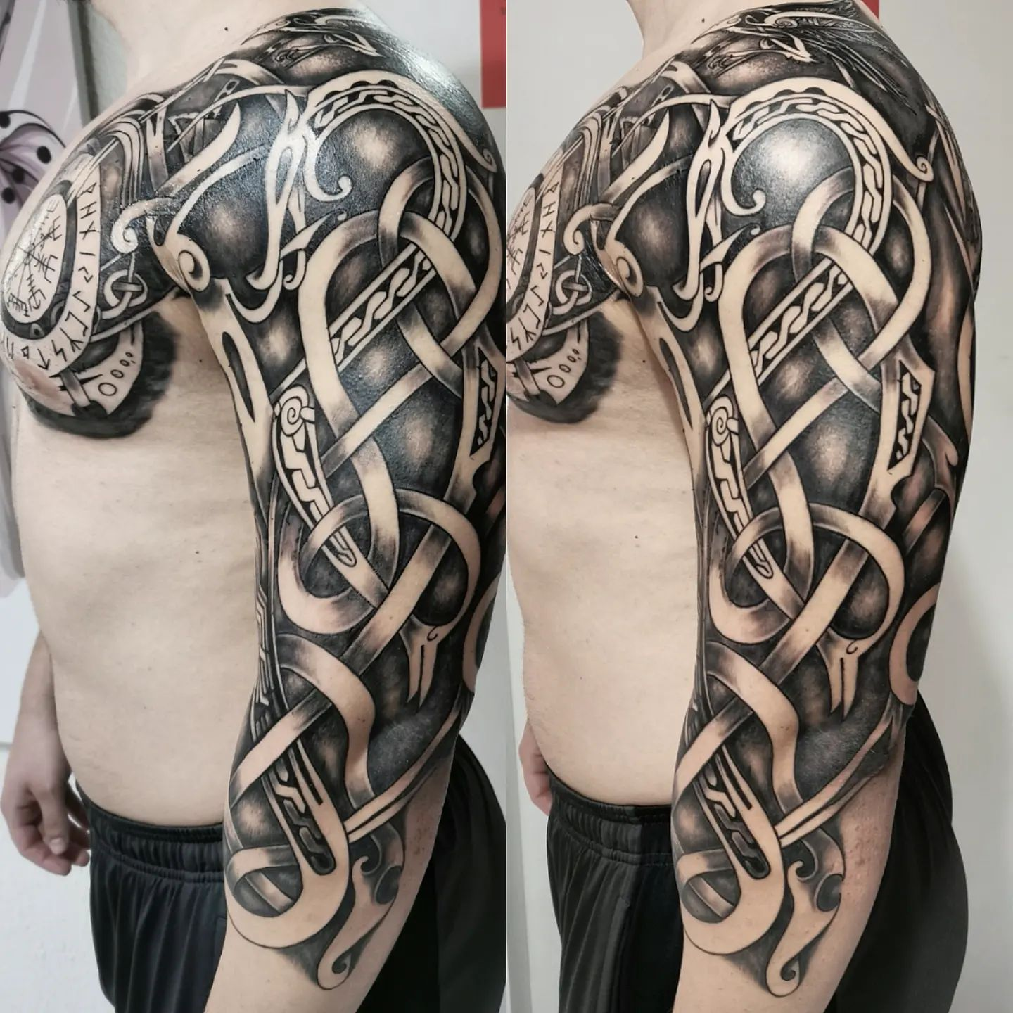 Black and Grey Sleeve Yggdrasil Tattoo