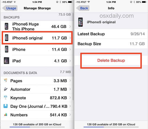 delete icloud backup