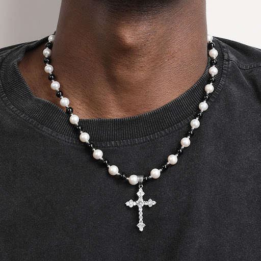 Title 1, Natural Freshwater Pearl Black Agate Necklace w...