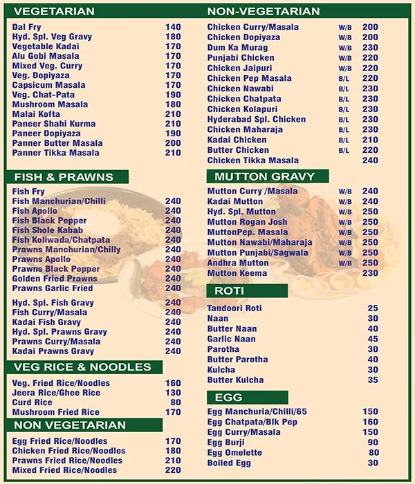 Hyderabad Biryani House menu 