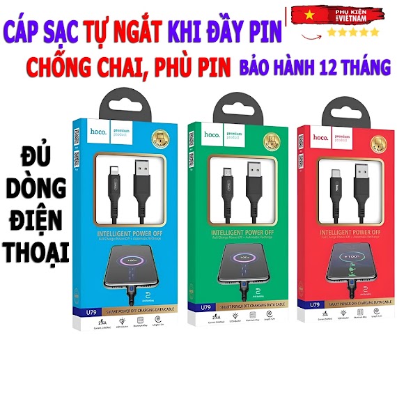 Cáp Sạc Tự Ngắt Khi Sạc Đầy Pin Dành Cho Các Dòng Điện Thoại, Chống Chai, Phù Pin - Đủ Đầu Cho Các Dòng