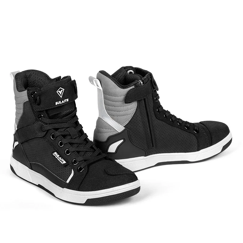 Botas de moto verão respiráveis resistentes a quedas sapatos Parkour para pilotagem segura e confortável em climas quentes e aventuras urbanas.