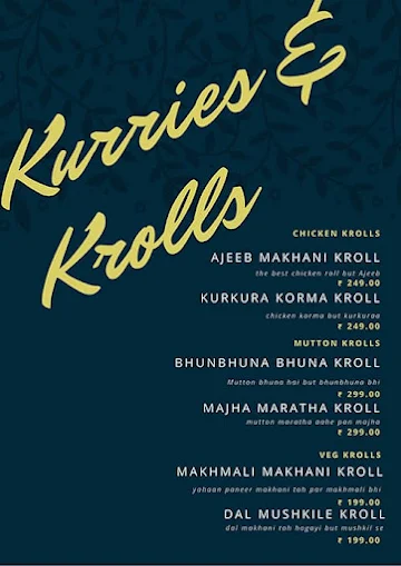 Kurries and Krolls menu 