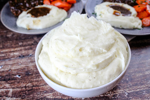 A big bowl of Granny's Creamy Mashed Potatoes.