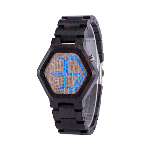 Title 1, LED Display Wooden Watch for Men with Night Vis...