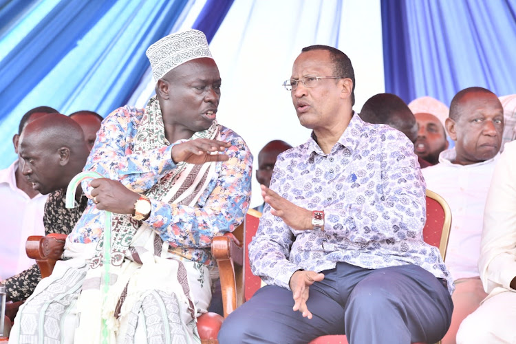 Deputy President Rigathi Gachagua with Garissa Governor Nathif Jama in Garissa on Monday