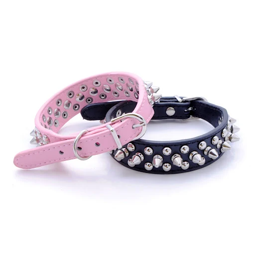 Pet Dog Rivet Collars PU Leather Round Bullet Nail Studded Necklace Spiked Strap Punk Style Small Dogs Cat Collar