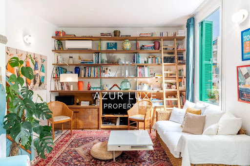 Property purchase in Nice (06000) - Neighborhood Cimiez - Living room with shelves full of books