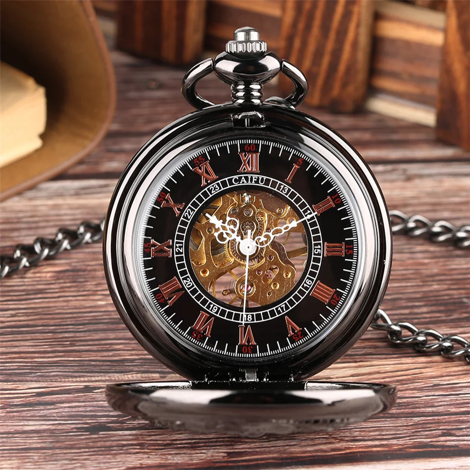 Montre de poche mécanique manuelle avec motif creusé