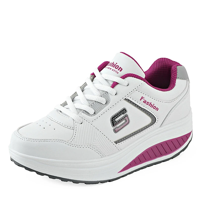 Zapatillas deportivas de cuña plataforma de cuero informales para mujer. Cómodas y elegantes para el uso diario, realzan tu estilo.
