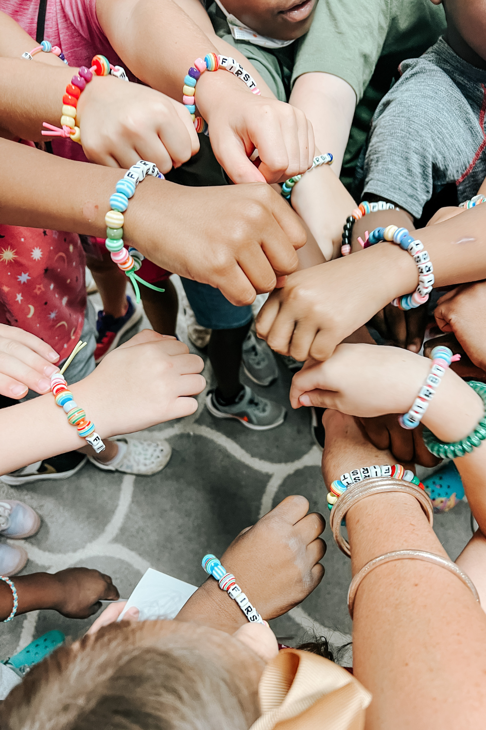 First month of first grade class celebration with bracelet making.